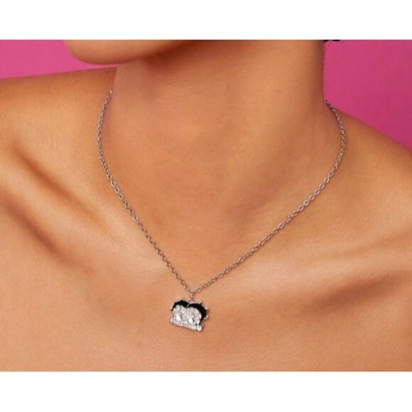 Betty Boop Rhinestone Pendant Necklace Sparkling Cartoon Jewelry Gift for Women - Picture 1 of 2